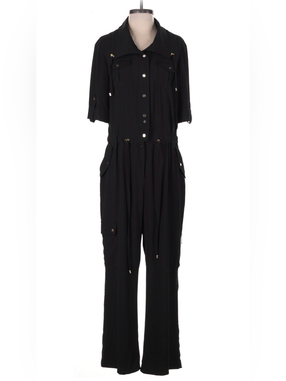 Cache Cargo Jumpsuit Gold Details Short Sleeve Ankle Y2K Vintage Cargo Pants 10